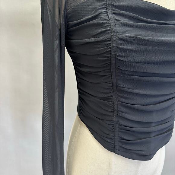 Abercrombie & Fitch black ruched mesh corset style long sleeve top size medium - Picture 7 of 16
